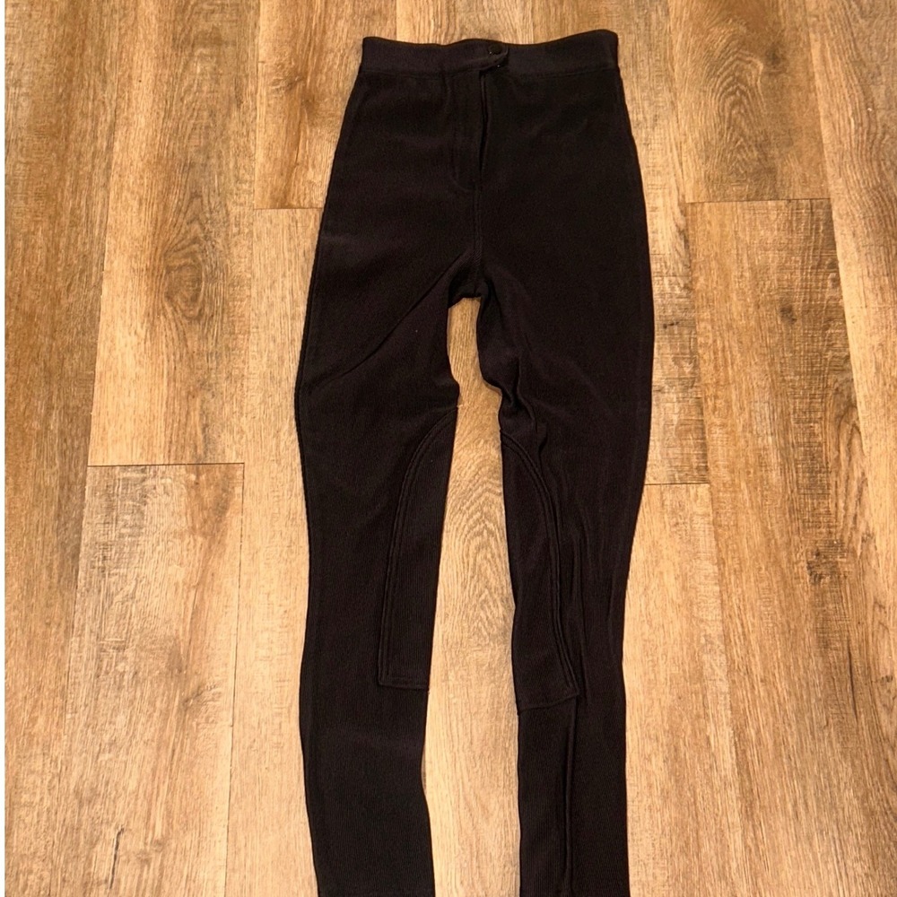 American Apparel Womens Black Ribbed Riding Pants High Waisted XS Slim Fit